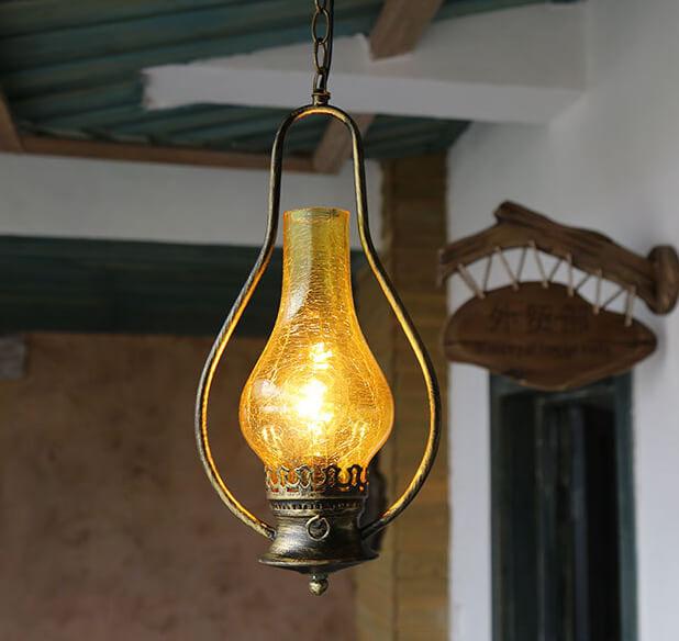 Vintage Kerosene Cracked Glass Shade 1-light Pendant Light BulbSquare