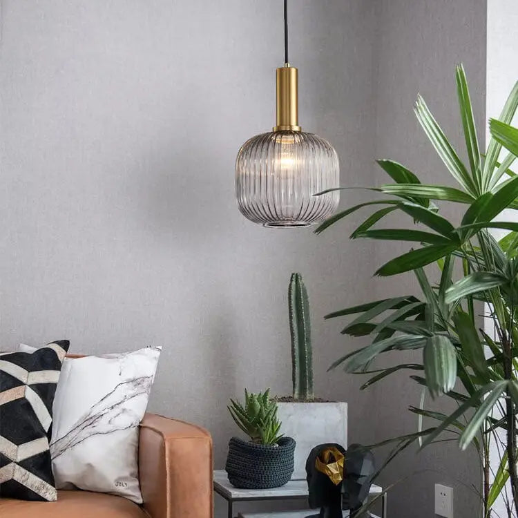 Minimalist Striped Glass Lantern 1-light Pendant Light Lumendat
