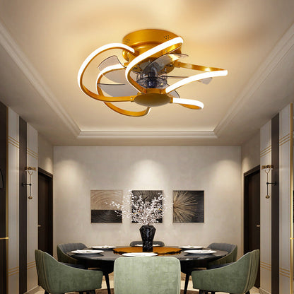 Modern Creative Cage LED Semi-Flush Mount Ceiling Fan Light