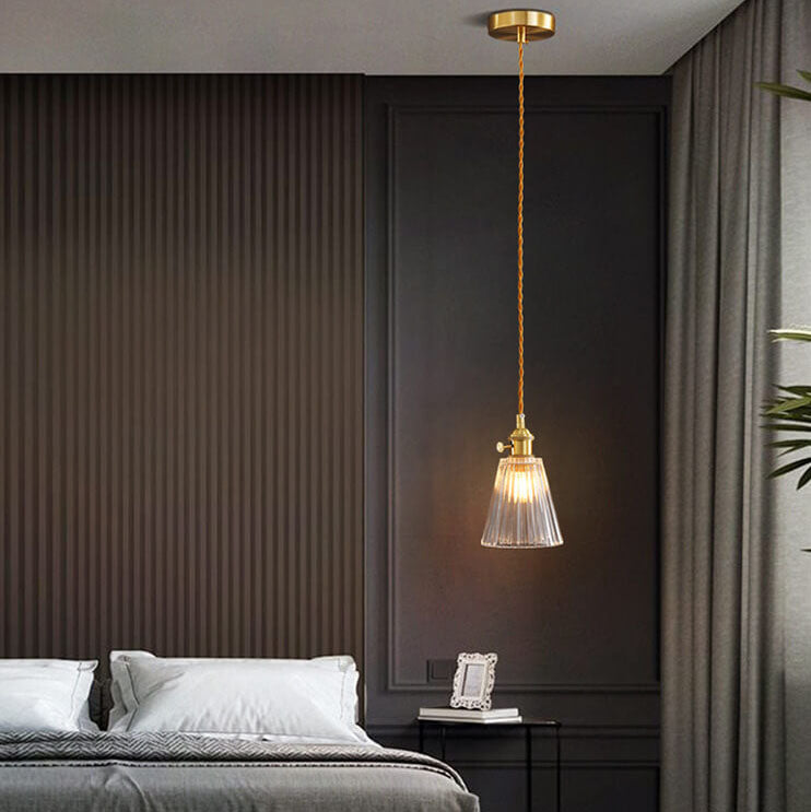 Modern Luxury Glass Bell Shade Brass 1-light Pendant Light BulbSquare