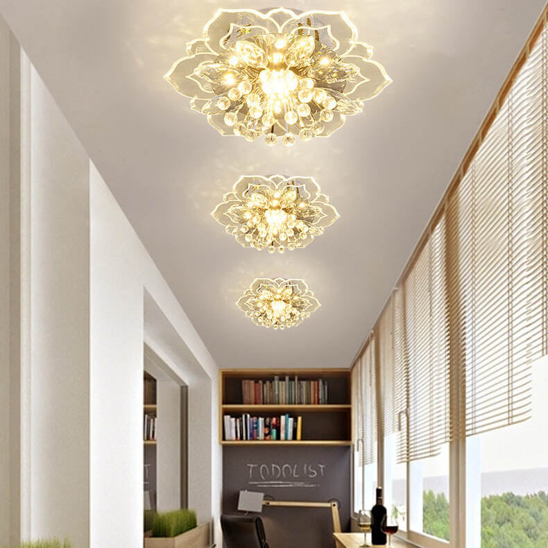 Modern Crystal Flower Shape LED Flush Mount Ceiling Light BulbSquare
