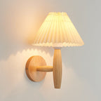 Vintage Wooden Pleated Umbrella Shade 1-Light Wall Sconce Lamp