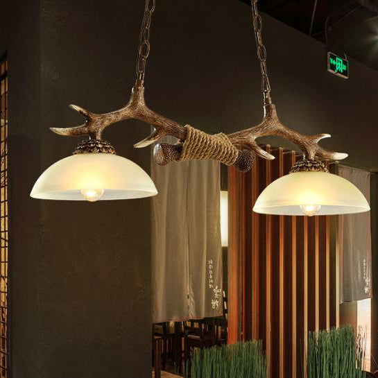 Vintage Antler Resin & Glass Bowl 2-light Chandelier – Industrial Style