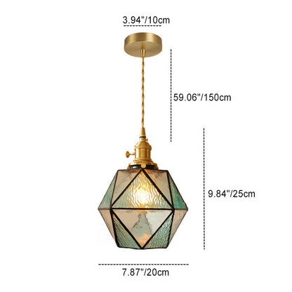 Traditional Vintage Polygonal Brass Stained Glass 1-light Pendant Light for Living Room