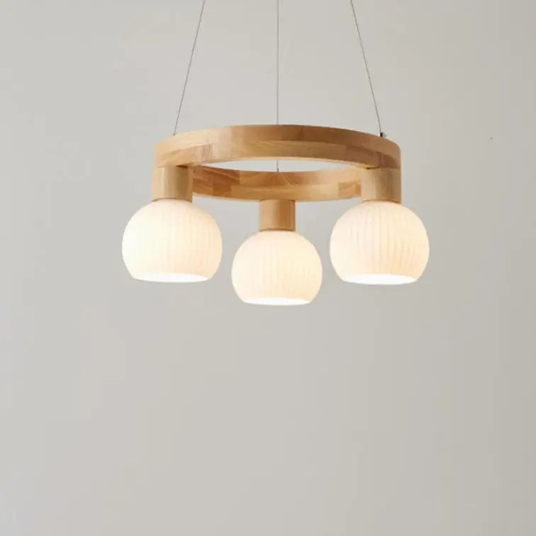 Modern Japanese Log Ring Textured Glass Globe 3/6/9 Light Chandelier Lumendat