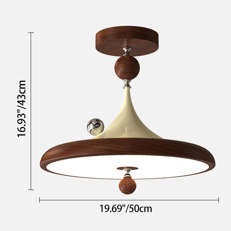 Modern Mid-century Iron Faux Woodgrain Acrylic LED Semi-flush Mount Ceiling Light for Bedroom