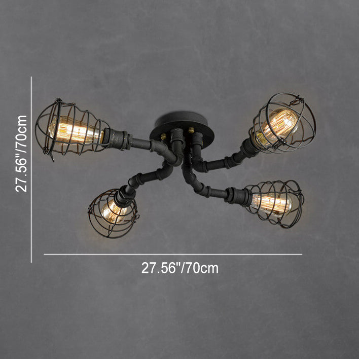 Industrial Vintage Water Pipe Round Iron 4/6/8 Light Flush Mount Ceiling Light BulbSquare