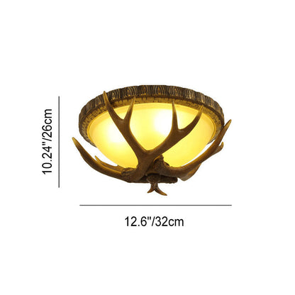 Vintage Industrial Antler Resin Glass Round 2/3/5 Light Flush Mount Ceiling Light