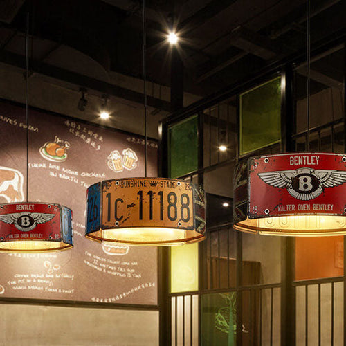 Industrial License Plate Metal Chandelier – 3 or 5 Lights for Living Room