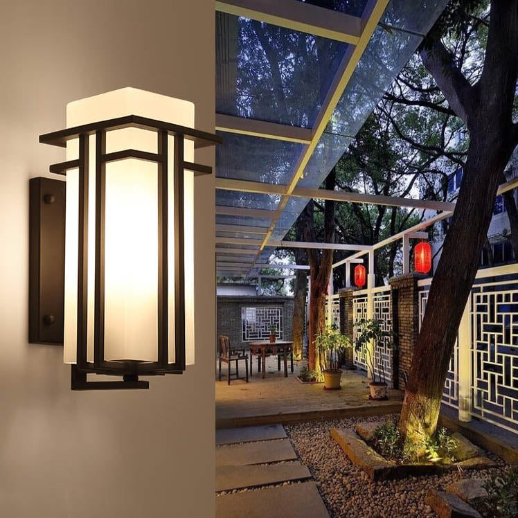 Modern Glass Square Iron 1-Light Waterproof Outdoor Wall Sconce Lamp Lumendat