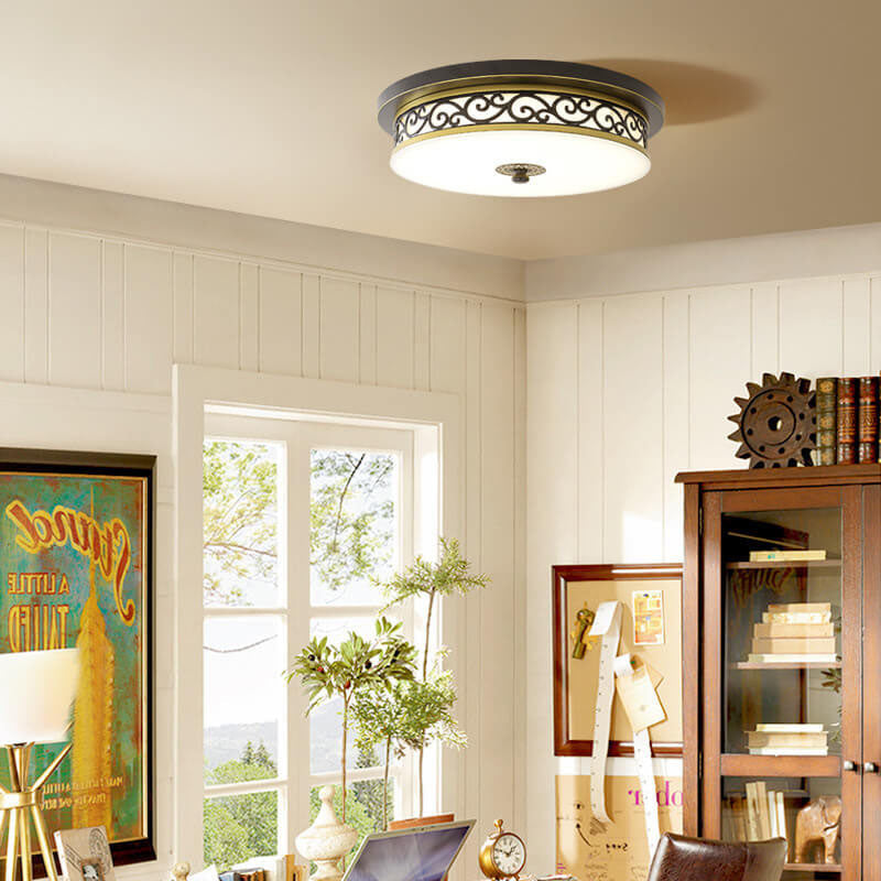 Vintage Circle Patterned Edge Iron 1-light LED Flush Mount Ceiling Light