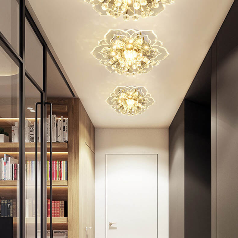 Modern Crystal Flower Shape LED Flush Mount Ceiling Light BulbSquare