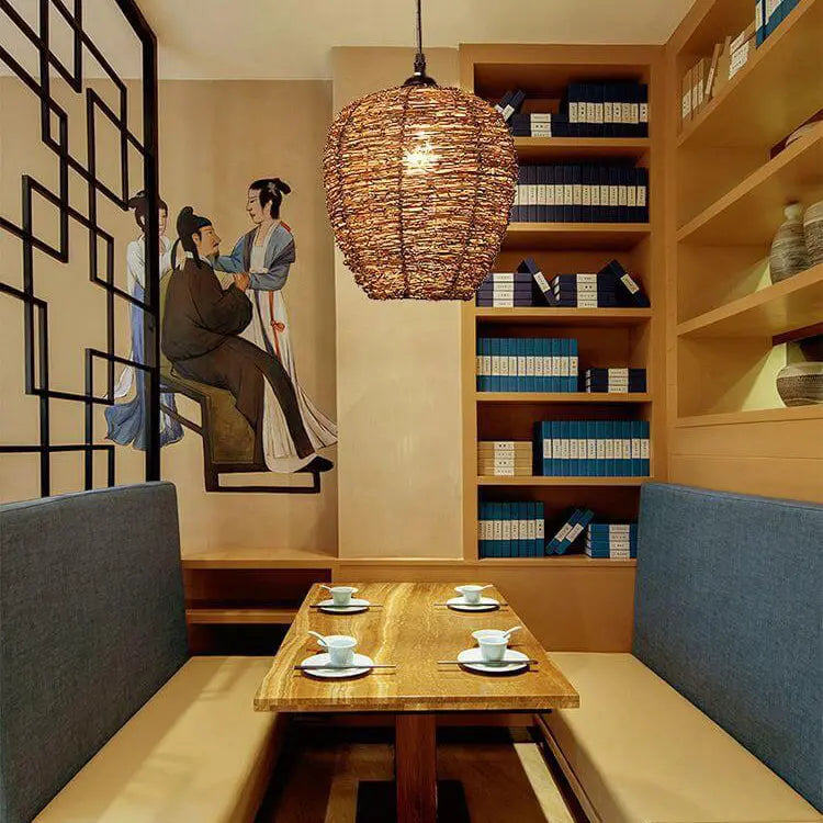 Retro Rattan Weaving Dome 1-light Pendant Light Lumendat