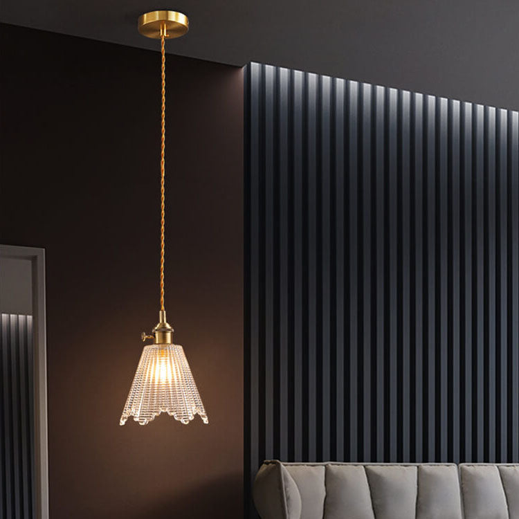 Modern Luxury Glass Bell Shade Brass 1-light Pendant Light BulbSquare