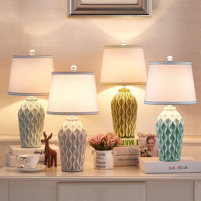 Modern Simple Fabric Ice Cracked Ceramics 1-Light Table Lamp Lumendat