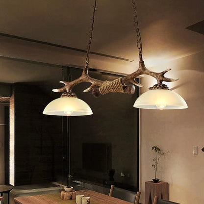 Vintage Antler Resin & Glass Bowl 2-light Chandelier – Industrial Style