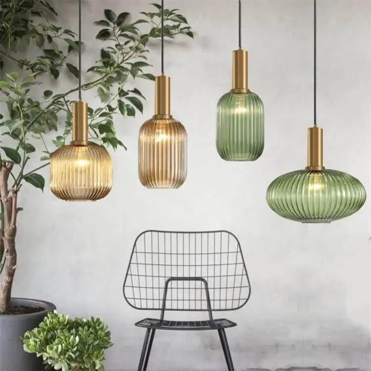 Minimalist Striped Glass Lantern 1-light Pendant Light modern luxury lighting fixture