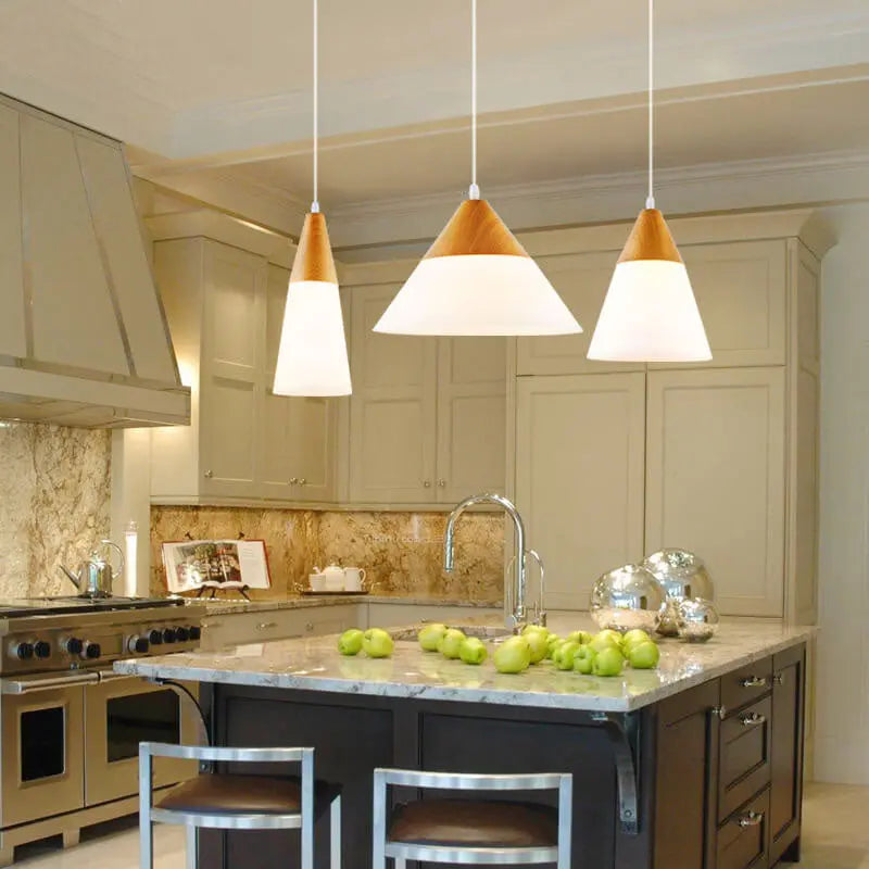 Nordic Wood Grain Glass Cone Shaped 1-light Pendant Light Lumendat