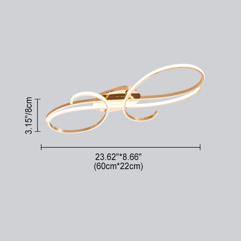 Modern Minimalist Curved Line Iron Aluminum Silicone LED Semi-flush Mount Ceiling Light for Living Room