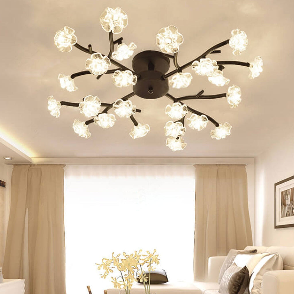 Nordic Creative Plum Blossom Tree Branch LED Semi-flush Mount Ceiling Light