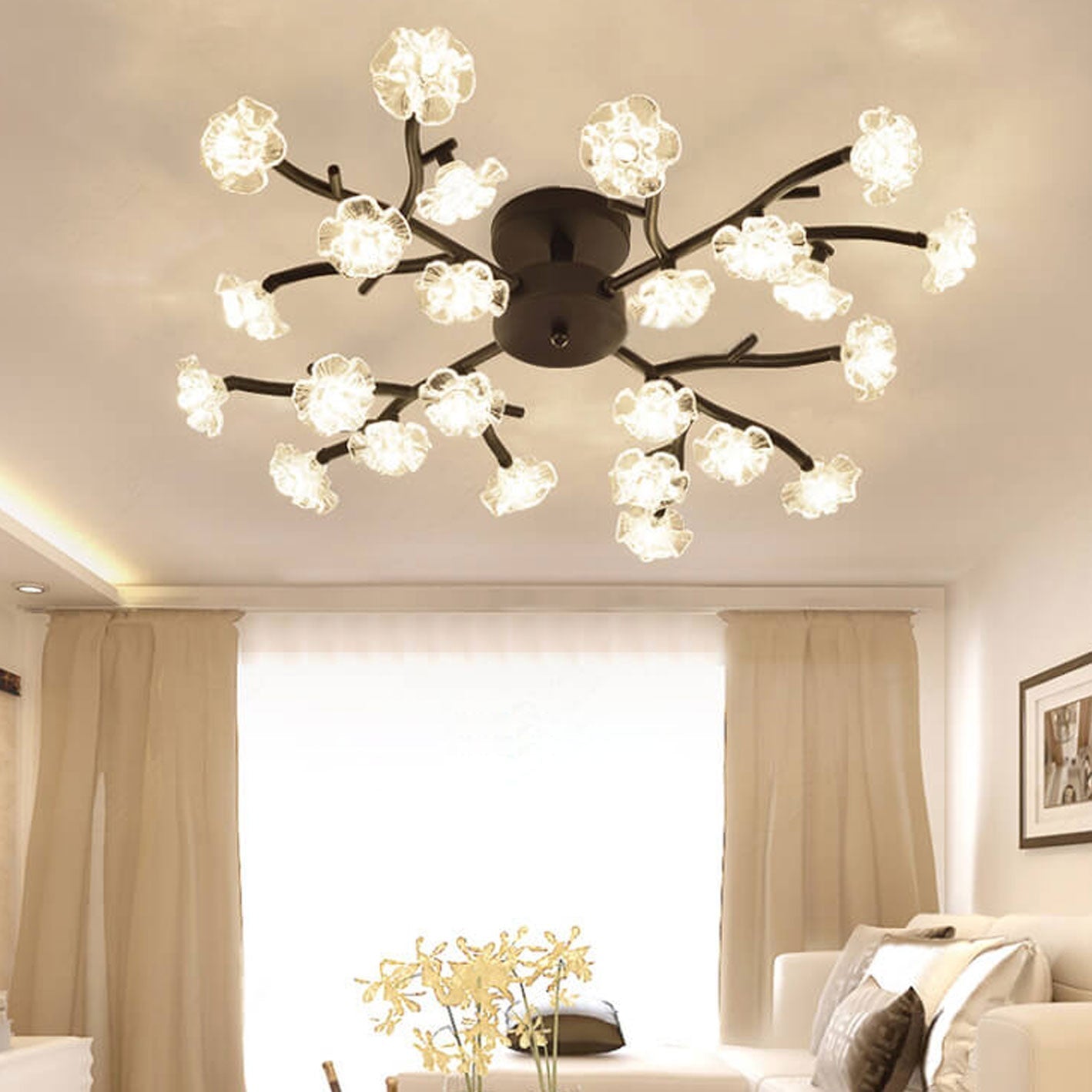 Nordic Creative Plum Blossom Tree Branch LED Semi-flush Mount Ceiling Light