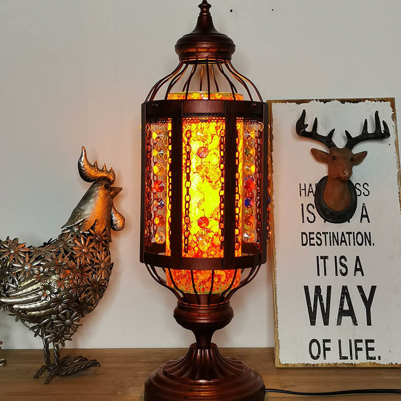 Vintage Turkish Stained Glass Lantern 1-Light Table Lamp Lumendat