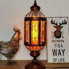 Vintage Turkish Stained Glass Lantern 1-Light Table Lamp Lumendat