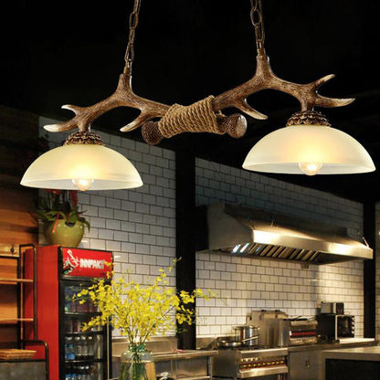 Vintage Antler Resin & Glass Bowl 2-light Chandelier – Industrial Style