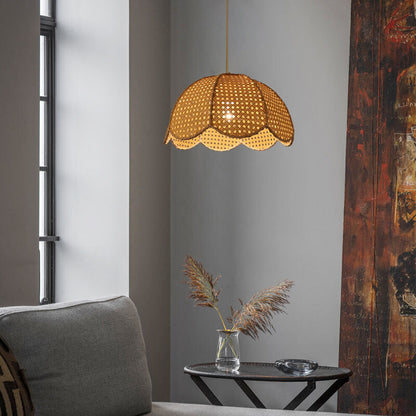 Nordic Rattan Weaving Scallop Dome 1-light Pendant Light