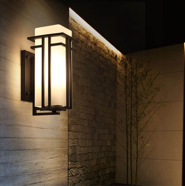 Modern Glass Square Iron 1-Light Waterproof Outdoor Wall Sconce Lamp Lumendat