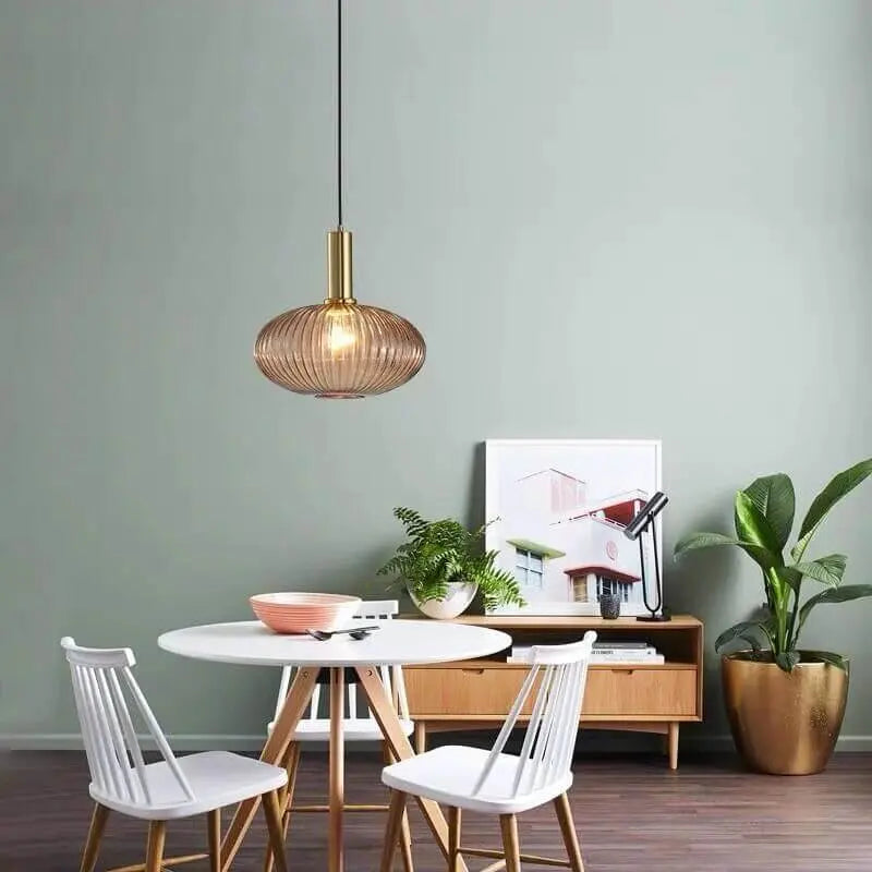 Minimalist Striped Glass Lantern 1-light Pendant Light Lumendat