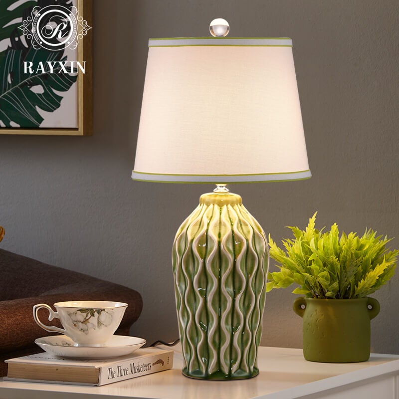 Modern Simple Fabric Ice Cracked Ceramics 1-Light Table Lamp Lumendat