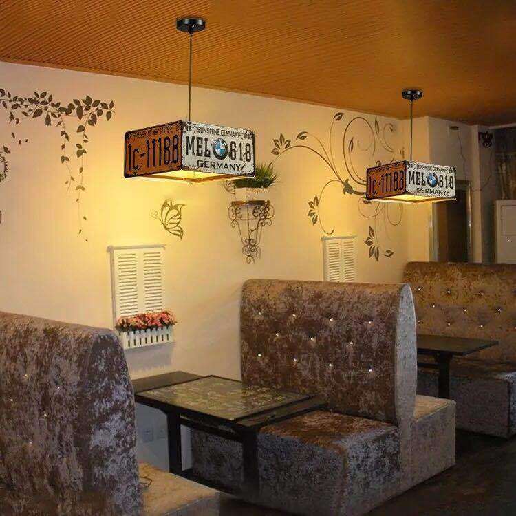 Industrial License Plate Metal Chandelier – 3 or 5 Lights for Living Room