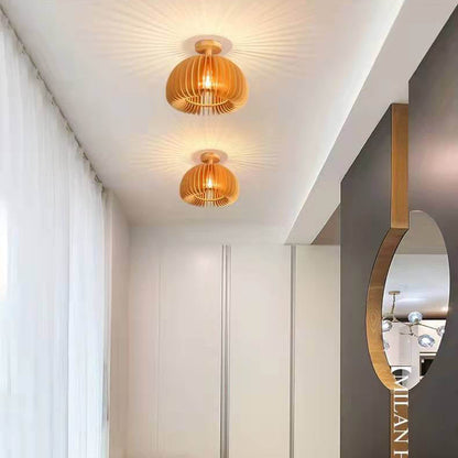 Minimalist Wooden Pumpkin 1-light LED Semi-flush Ceiling Light