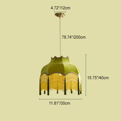 French Vintage Fabric Tassel Lampshade Brass 1-light Pendant Light