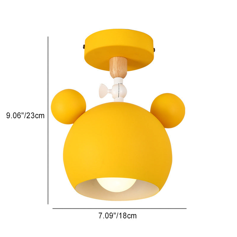 Contemporary Scandinavian Macaron Round Iron Rotatable 1-light Semi-flush Mount Ceiling Light for Living Room