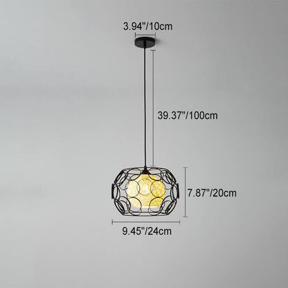 Modern Minimalist Weaving Hemp Ball Iron Drum 1-Light Pendant Light for Living Room