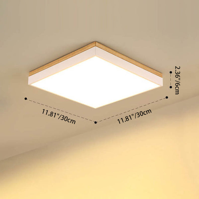 Modern Minimalist Solid Wood Acrylic Square Rectangle LED Flush Mount Ceiling Light for Living Room
