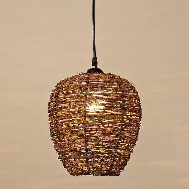 Retro Rattan Weaving Dome 1-light Pendant Light Lumendat