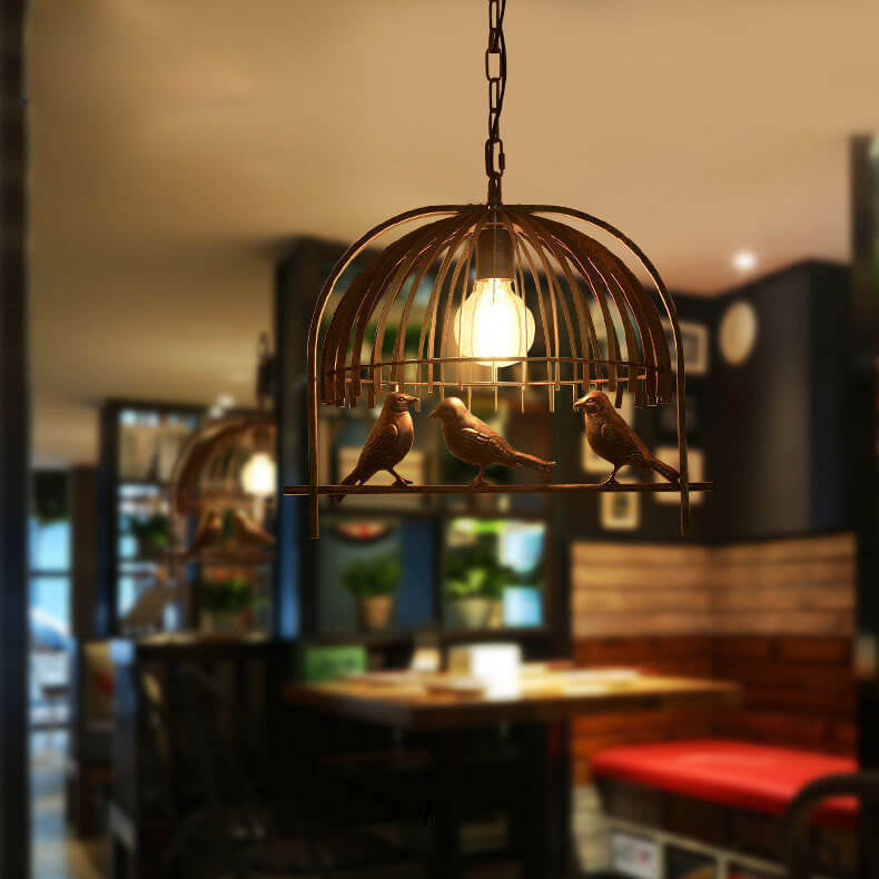 Vintage Creative Iron Birdcage 1-light Pendant Light BulbSquare