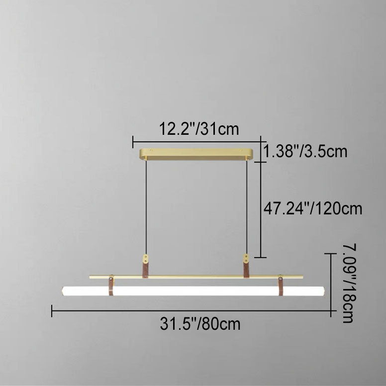 Modern Minimalist Long Strip Iron Acrylic Faux Leather LED Island Light Chandelier For Living Room & Dining Room Lumendat