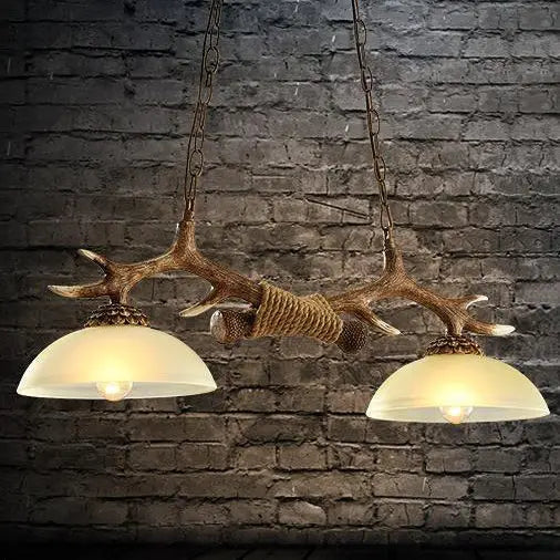Vintage Antler Resin & Glass Bowl 2-light Chandelier – Industrial Style Lumendat
