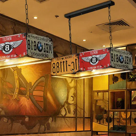 Industrial License Plate Metal Chandelier – 3 or 5 Lights for Living Room Lumendat