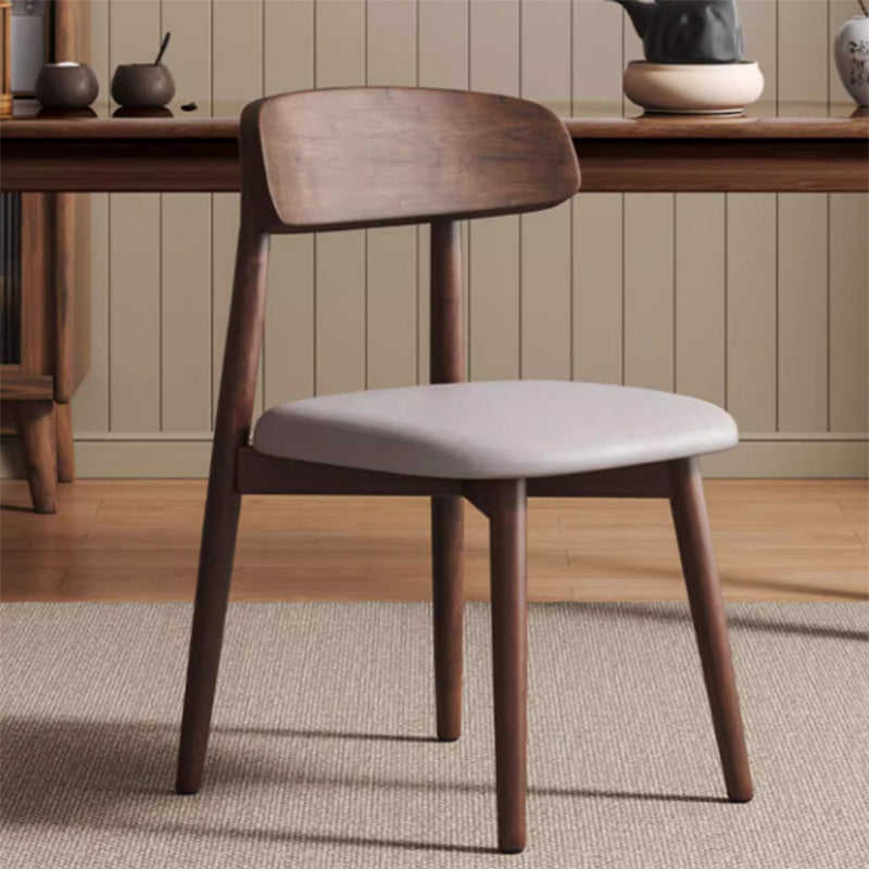 Traditional Vintage Square Rubberwood Solid Wood PU Leather Foam Sponge Armless Dining Chair For Dining Room DFM-F
