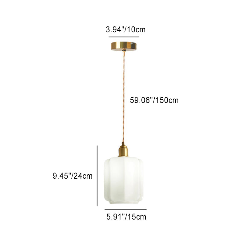 Traditional Vintage Cylindrical Brass Glass 1-light Pendant Light for Bedroom BulbSquare