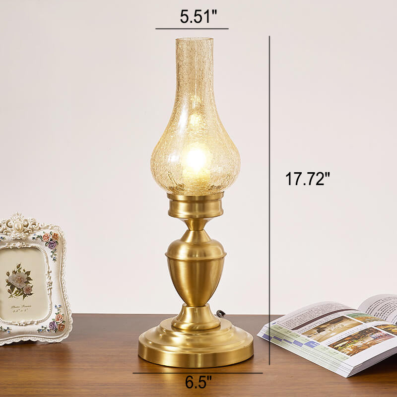 Vintage All Brass Wooden Glass Kerosene Lamp Design 1- Light Table Lamp Lumendat