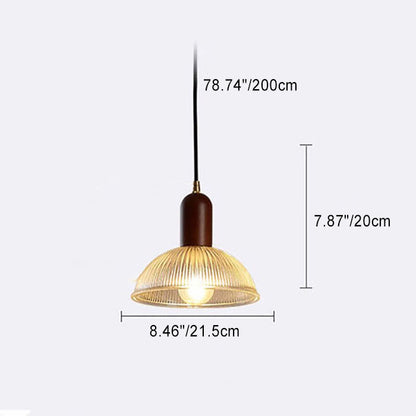 Traditional Vintage Round Bowl Solid Wood Dome Glass 1-light Pendant Light for Living Room
