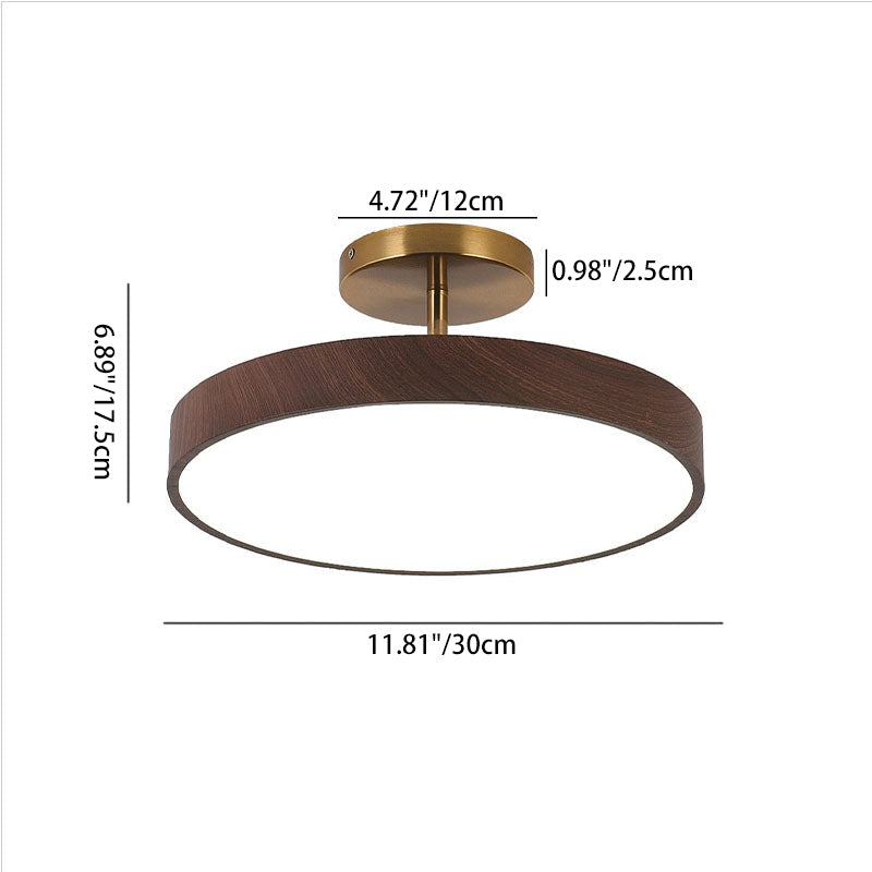Japanese Wabi-sabi Minimalist Wood Grain Round LED Semi-flush Mount Light