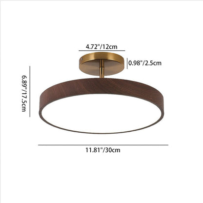 Japanese Wabi-sabi Minimalist Wood Grain Round LED Semi-flush Mount Light