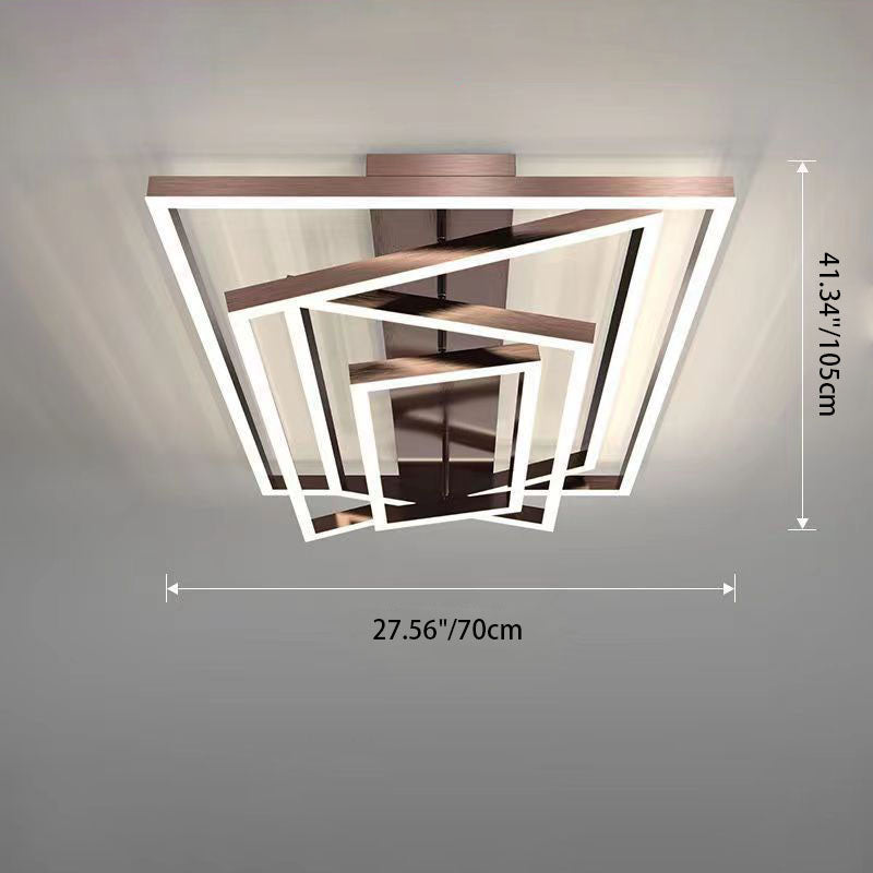 Modern Minimalist Aluminum Finish Multi-layer Rectangular Frame LED Flush Mount Ceiling Light for Living Room